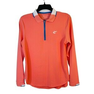 Peter Millar Womens M 1/4 Zip Long Sleeve Polo Peach Caves Valley Golf Club Logo